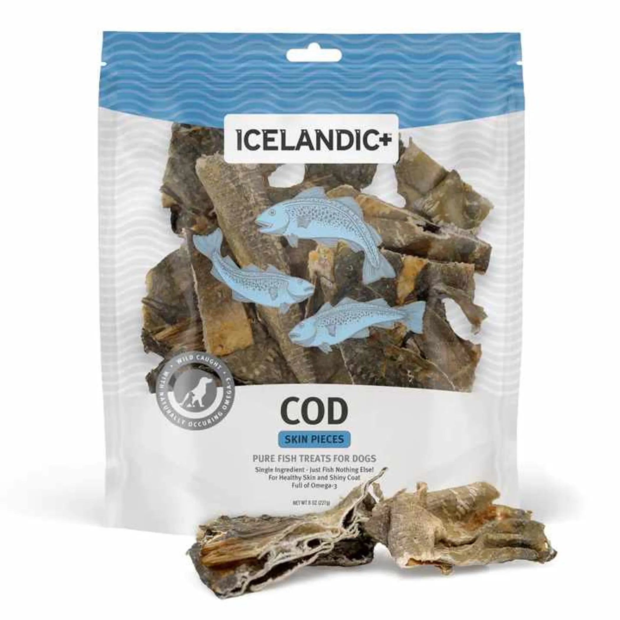 Icelandic + Cod Skin Pieces Dog Fish Treat 8oz Bag